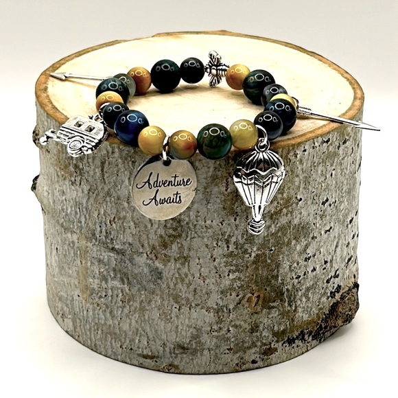 Handmade Natural Tiger Eye Stone Charm Bracelet! “Adventure Awaits!” - Picture 6 of 7